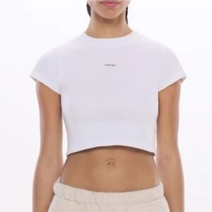 MADHAPPY Ribbed Baby Tee White Cropped Womens Size Medium